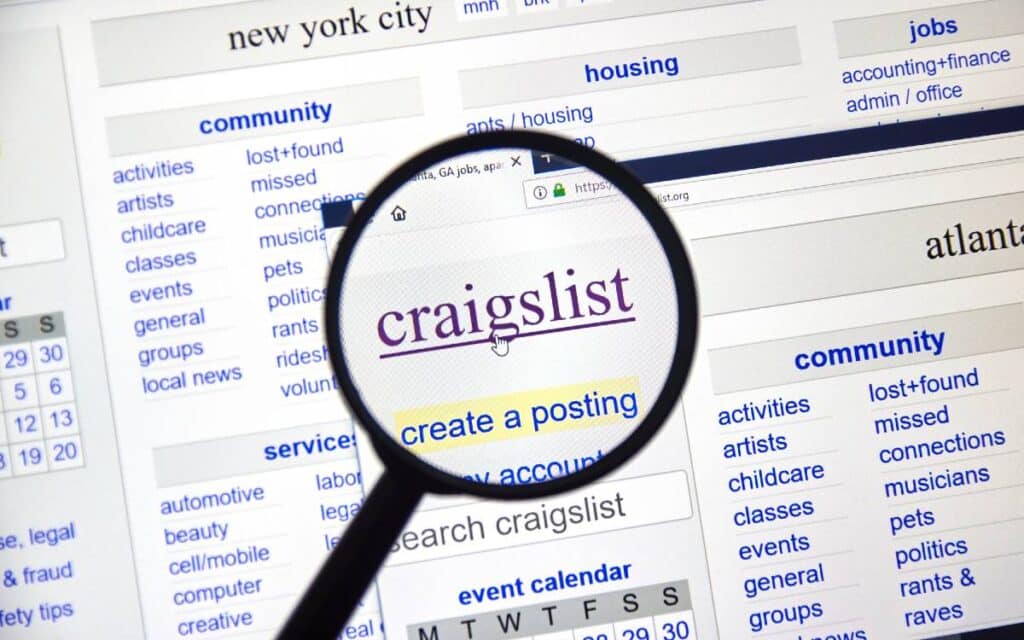 Craigslist web page under magnifying glass
