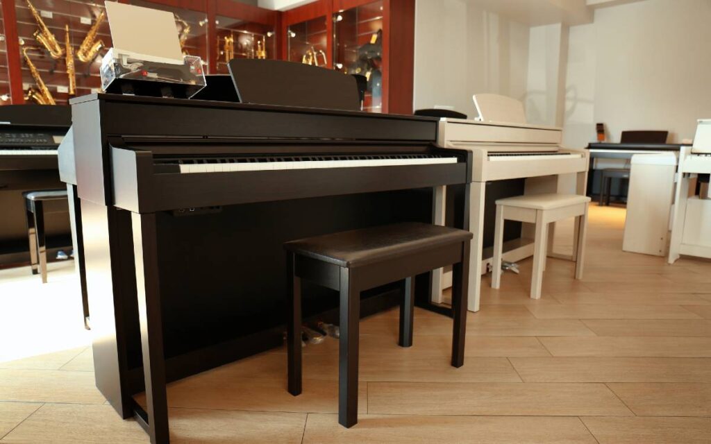 Pianos in music shop