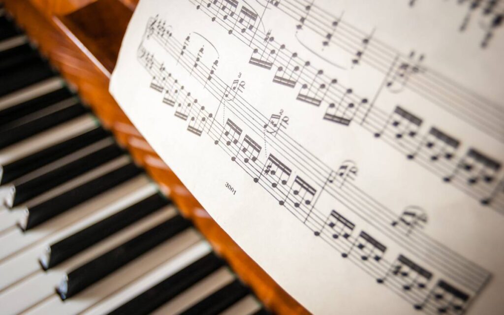 Sheet music on piano