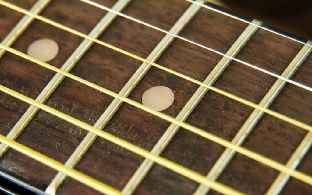 Close up photo of guitar strings