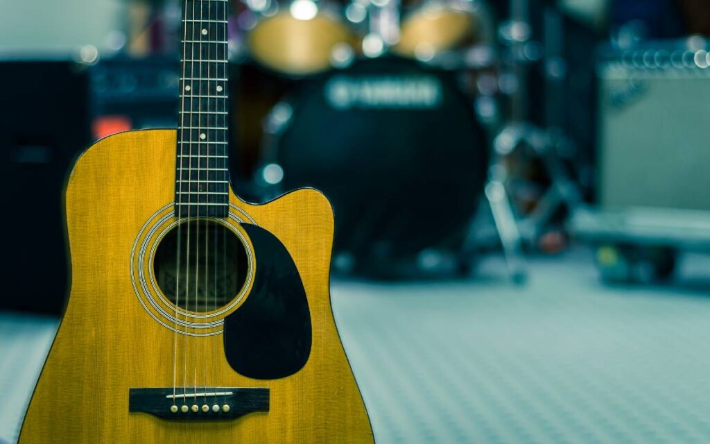 Close up of an acoustic guitar
