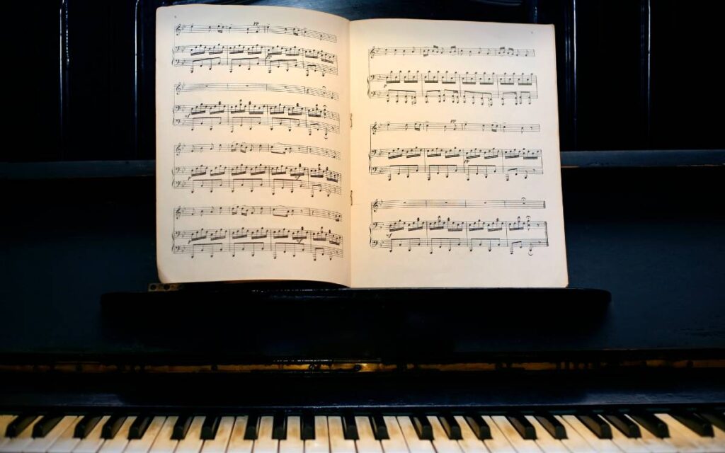Music sheet on piano