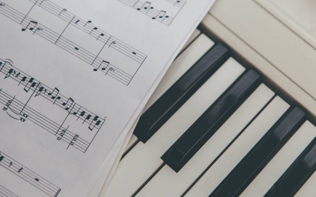 Sheet music lying on the piano