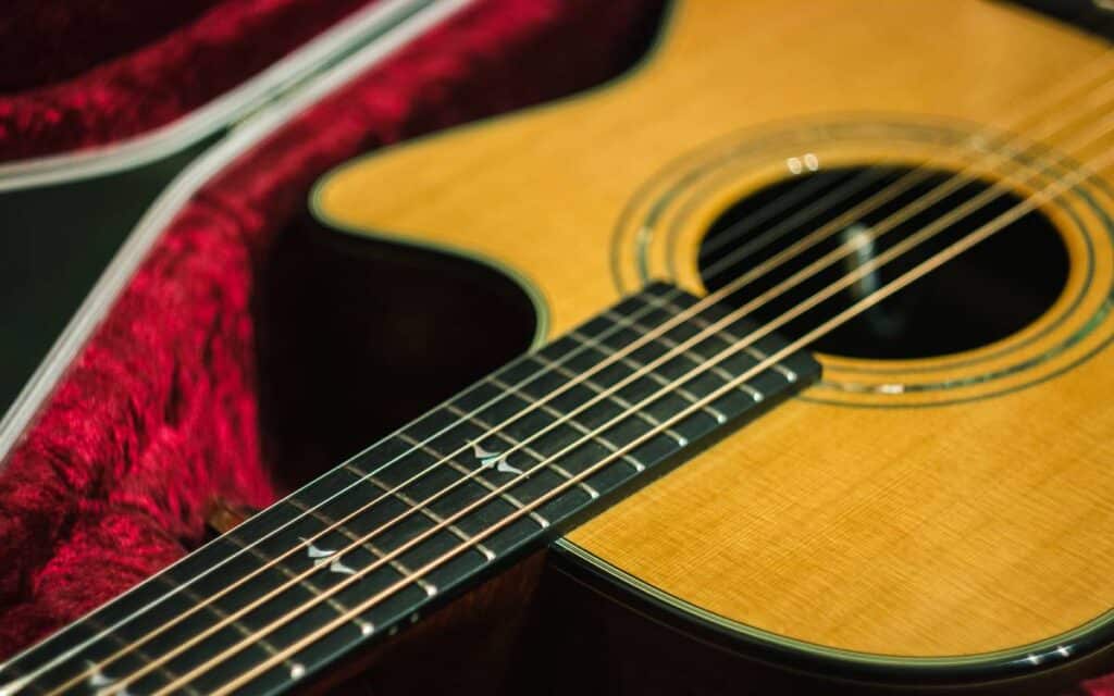 Acoustic guitar in case