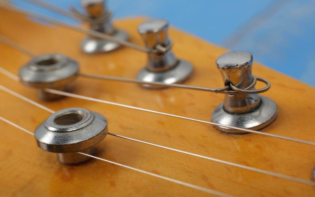 Close-up of string tree of an electric guitar