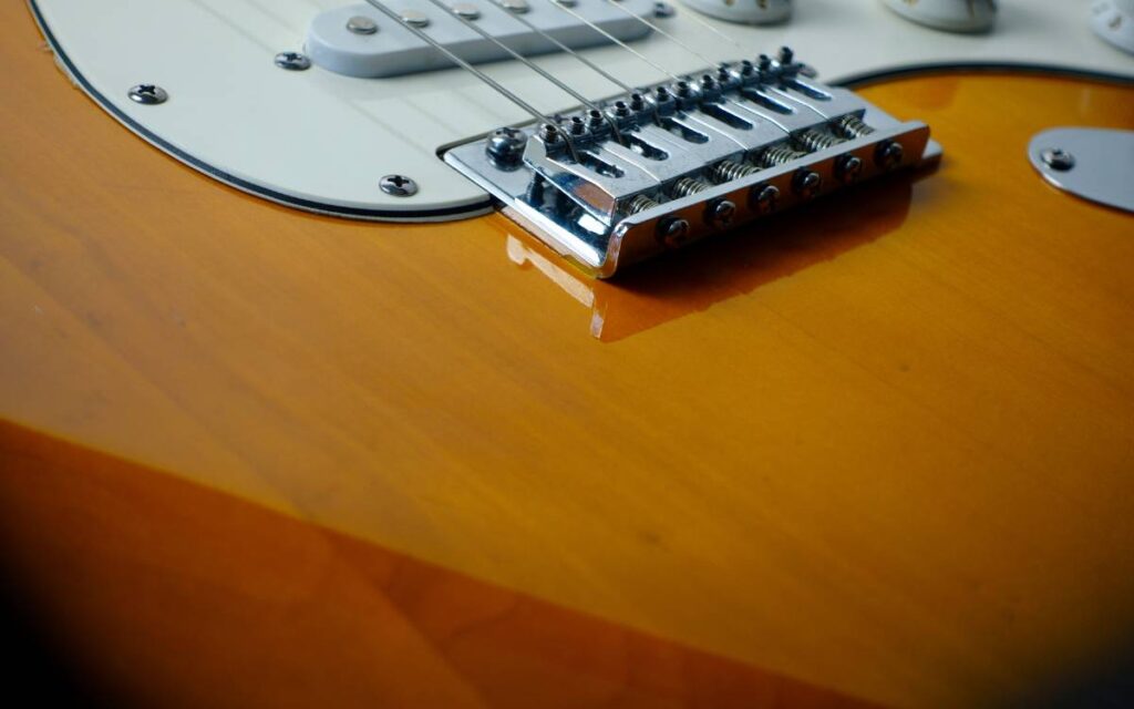 Electric guitar bridge close-up
