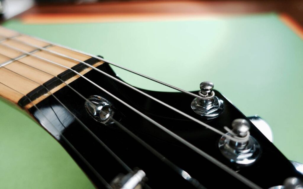 Electric guitar headstock close-up